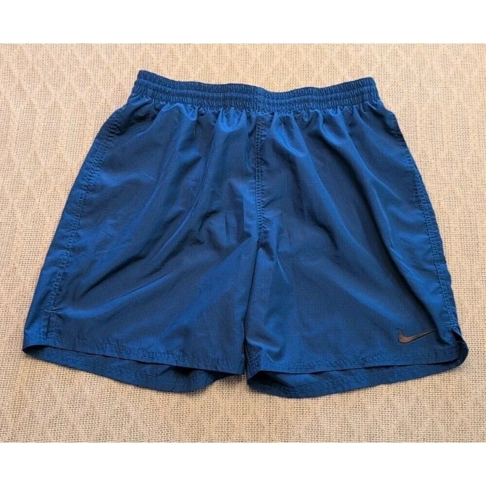 Nike Lined Drawstring Shorts Men XL Blue Swoosh Baggy Stretch Athletic Gym